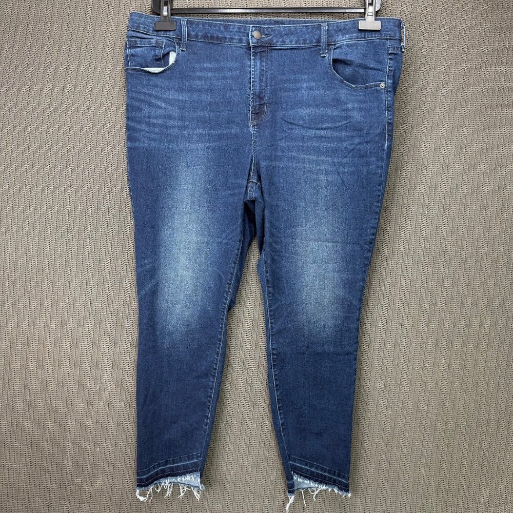 Old Navy Womens Plus Size 20 Blue Rockstar Skinny Jeans High-Rise Distressed Hem